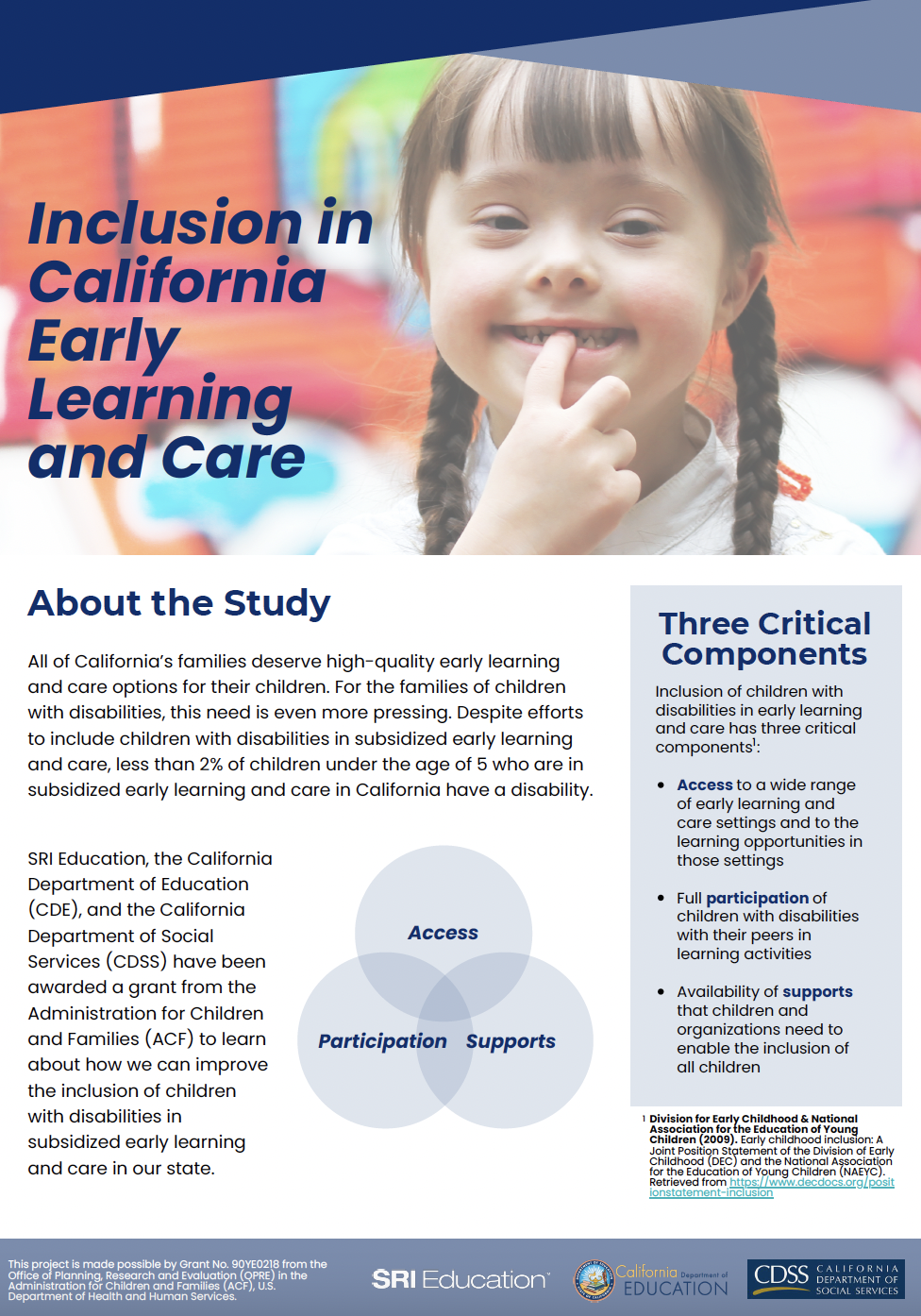 Cover Image of Study Flyer: Inclusion of Children with Disabilities in Subsidized Child Care in California